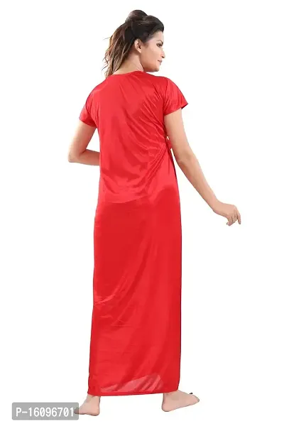 Be You Solid Women Satin Nighty with Robe (Red, Free Size)-thumb2