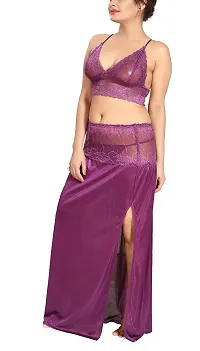 Be You Purple Satin Women Bralette Top  Skirt/Nighty Set-thumb1