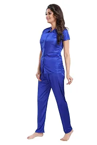 Be You Women Satin Shirt  Pyjama Night Suit (Royal Blue)-thumb3