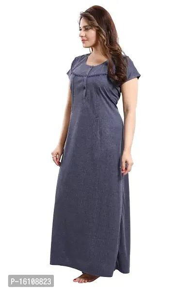 Be You Striped Cotton Maternity Gown/Feeding Gown for Women, Blue - L-thumb4