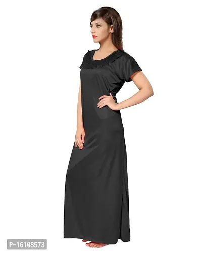 Be You Satin Plain Women Nightgown/Nighty/Nightwear Black-thumb3