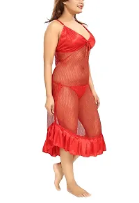 Be You Women's Solid Nighty with Robe (BUF-NIGHTY-894, Red, Free Size)-thumb1