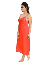 Be You Satin Solid Women 2 Pcs Nightwear Set Red-thumb1