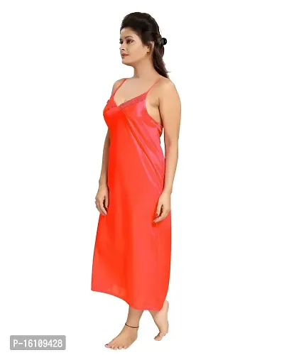 Be You Satin Solid Women 2 Pcs Nightwear Set Red-thumb2