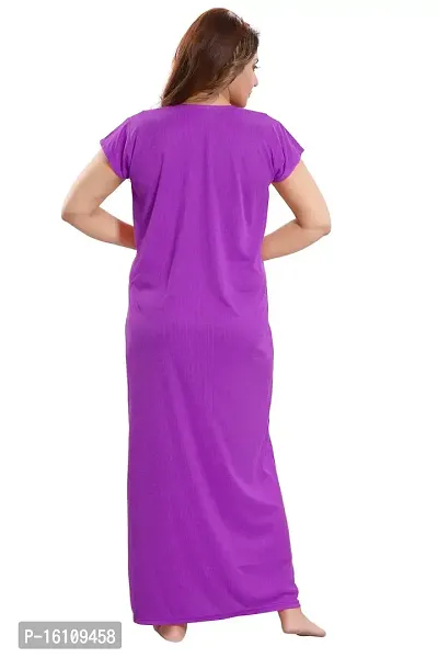Be You Striped Cotton Maternity Gown/Feeding Gown for Women, Purple - L-thumb2
