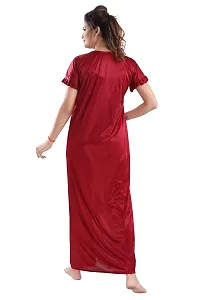 Be You Solid Women Satin 3 Pcs Nightwear Set (Maroon, Free Size)-thumb1