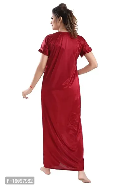 Be You Solid Women Satin 3 Pcs Nightwear Set (Maroon, Free Size)-thumb2