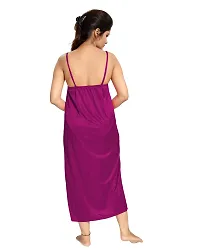 Be You Magenta Solid Women Satin Nighty with Robe (Free Size)-thumb2