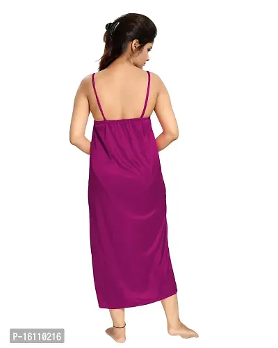 Be You Magenta Solid Women Satin Nighty with Robe (Free Size)-thumb3