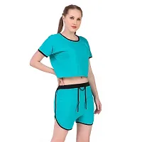 Peignoir Solid Cotton Crop Top  Shorts Set for Women-thumb2