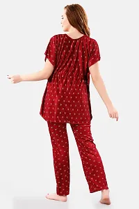 Be You Printed Satin Kaftan Night Suit for Women, Maroon - Free Size-thumb1