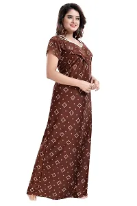 Be You Women's Satin Floral Maxi Maternity Nighty (BUF-GOWN-1774_Brown)-thumb3