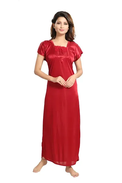 Be You Satin Solid Women's Night Gown/Nighty