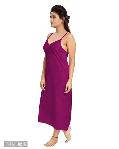 Be You Magenta Solid Women Satin Nighty with Robe (Free Size)-thumb2