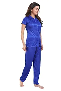 Be You Women Satin Shirt  Pyjama Night Suit (Royal Blue)-thumb2