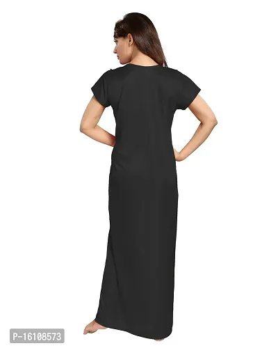 Be You Satin Plain Women Nightgown/Nighty/Nightwear Black-thumb2