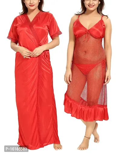Be You Women's Solid Nighty with Robe (BUF-NIGHTY-894, Red, Free Size)-thumb0