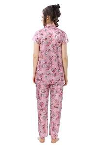 Peignoir Printed Satin Shirt  Pyjama Night Suit for Women, Pink - L-thumb1