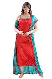 Be You Solid Women Satin Nighty with Robe (Turquoise, Free Size)-thumb3