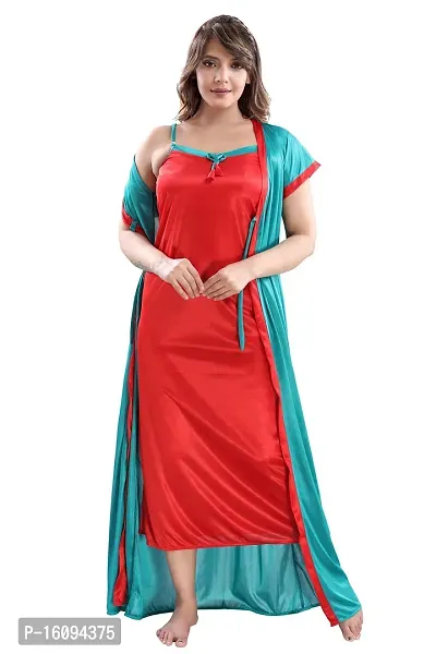 Be You Solid Women Satin Nighty with Robe (Turquoise, Free Size)-thumb4