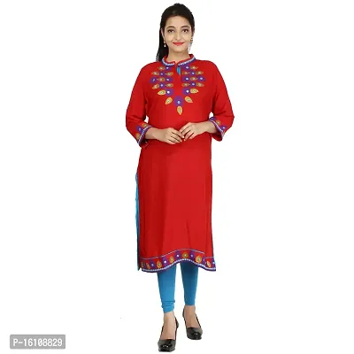 Be You Rayon Maroon Embroidered Stitched Straight Kurti/Kurta