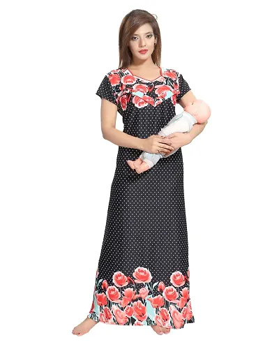 Lovira Women's Satin floral Maxi Night Gown