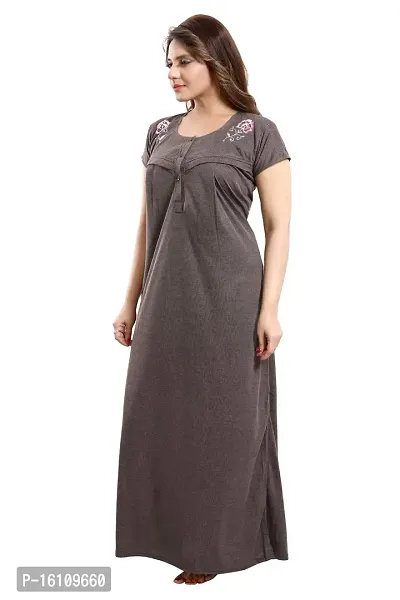 Be You Women's Cotton Striped Maxi Maternity/Nursing/Feeding Nighty (BUF-GOWN-1492_Chocolate Brown_Free Size)-thumb5