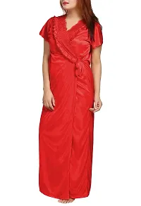 Be You Women's Satin Nighty with Robe Set (Red,Free Size)-thumb4