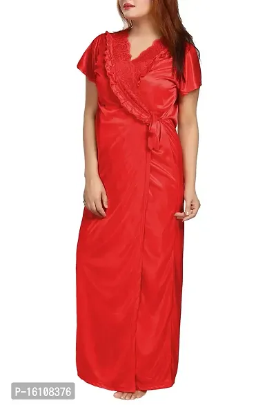 Be You Women's Satin Nighty with Robe Set (Red,Free Size)-thumb5