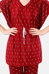 Be You Printed Satin Kaftan Night Suit for Women, Maroon - Free Size-thumb4