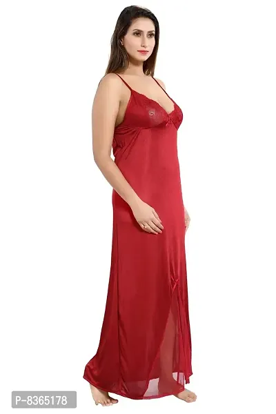 Lovira Women Satin Solid Nightwear Set (Pack of 2) (LVR_NIGHTY_1628_Maroon_Free Size)-thumb3