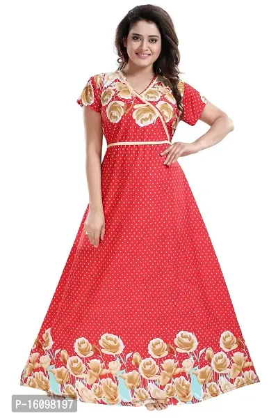 Be You Women Polka Dots Nighty/Nightgowns - Free Size (Red)-thumb0