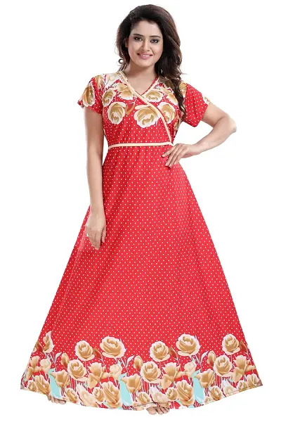 Be You Women Polka Dots Nighty/Nightgowns - Free Size (Red)