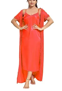 Be You Satin Solid Women 2 Pcs Nightwear Set Red-thumb3