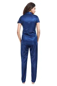 Be You Women Satin Shirt  Pyjama Night Suit (Dark Blue)-thumb1