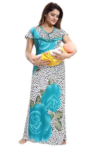 Be You Printed Serena Satin Feeding/Nursing/Maternity Gowns for Women (Multicolor ; Free Size)
