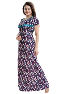 Be You Women's Satin Floral Maxi Maternity Nighty (BUF-GOWN-1635_Purple)-thumb3