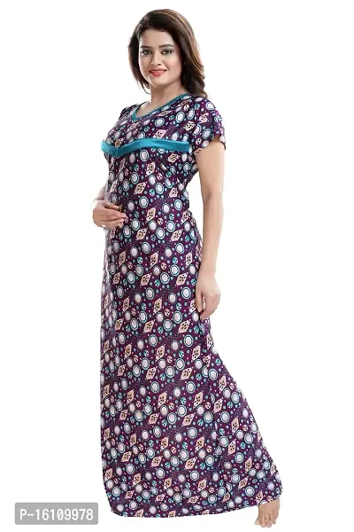 Be You Women's Satin Floral Maxi Maternity Nighty (BUF-GOWN-1635_Purple)-thumb4