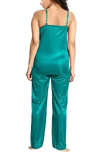 Be You Satin Night Suits for Women/Top  Pyjama Set/Free Size Turquoise-thumb1