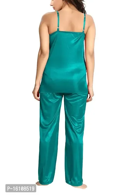 Be You Satin Night Suits for Women/Top  Pyjama Set/Free Size Turquoise-thumb2