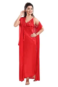 Be You Solid Women Satin Nighty with Robe (Red, Free Size)-thumb3