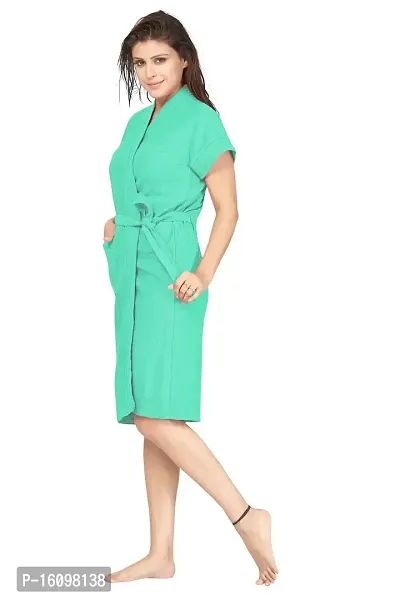 Peignoir Sea Green Solid Cotton Women Bath Robe-thumb2