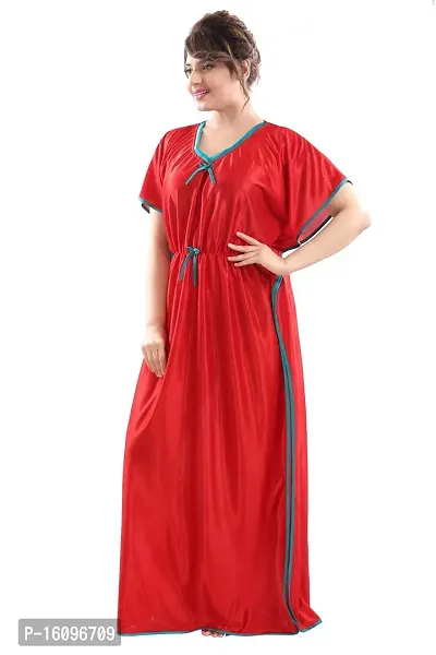 Be You Kaftan Women Satin Nighty/Night Gowns (Red, Free Size)-thumb4