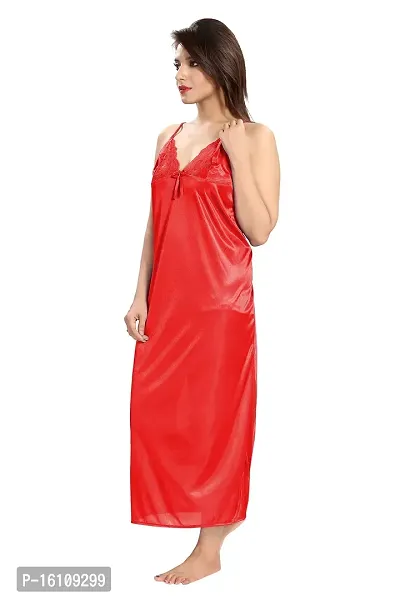 Be You Satin Women's Nighty with Robe Red-thumb3