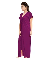 Be You Magenta Solid Women Satin Nighty with Robe (Free Size)-thumb4