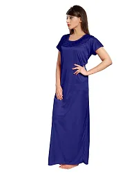 Be You Satin Plain Women Nightgown/Nighty/Nightwear Navy Blue-thumb3