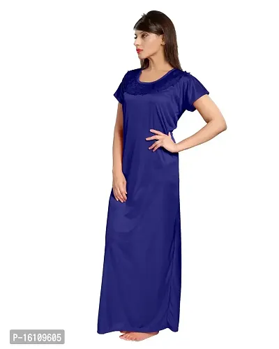 Be You Satin Plain Women Nightgown/Nighty/Nightwear Navy Blue-thumb4