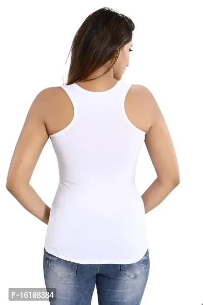 Be You Women Lycra Cotton White Solid Racerback Tank Top - Size: M (Bust 30-32 Inches)-thumb4