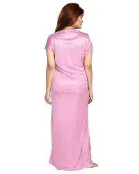 Be You Fashion Women Satin Pink Lace 2 Piece Nighty Set-thumb2