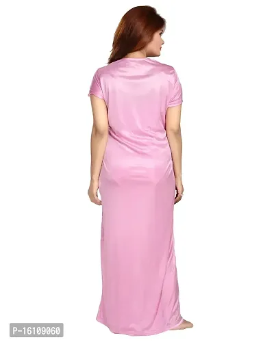 Be You Fashion Women Satin Pink Lace 2 Piece Nighty Set-thumb3